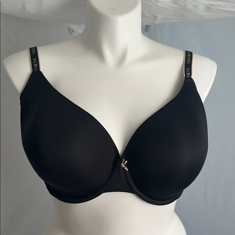 Cacique Lightly Lined T-shirt black with tan logo bands underwire bra 42F